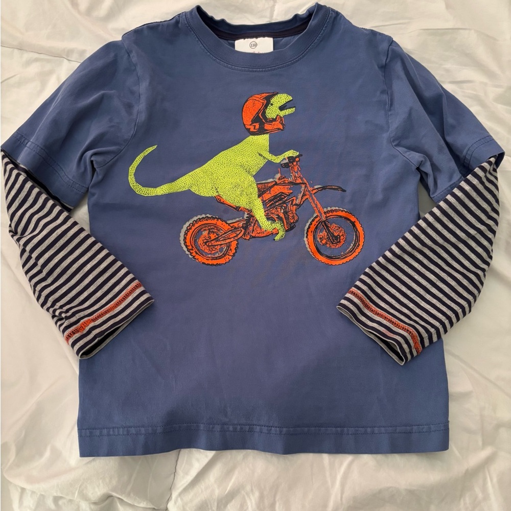 Hanna Andersson Blue Dinosaur Biker Long Sleeve Tee